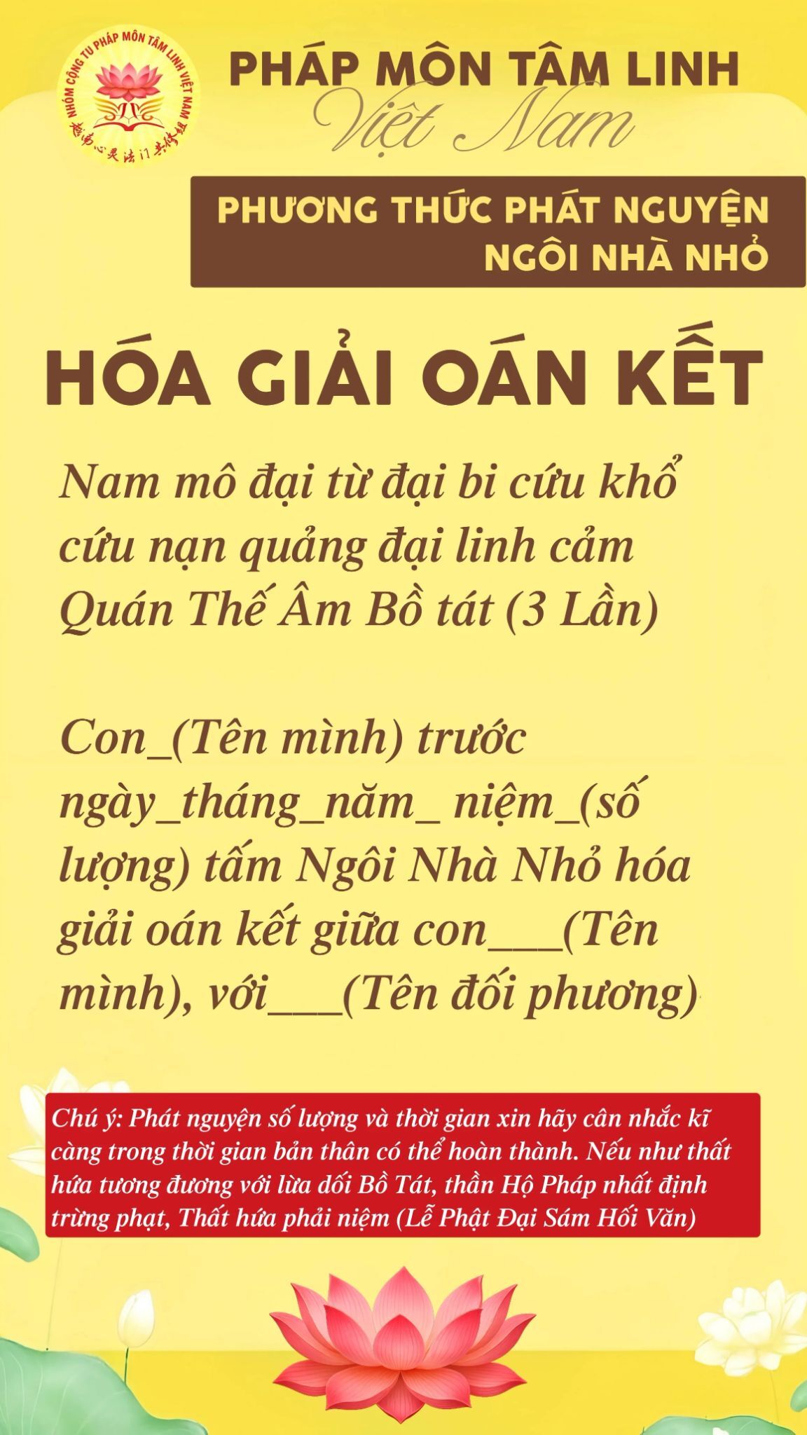 phương thức phát nguyện niệm ngôi nhà nhỏ hóa giải oán kết